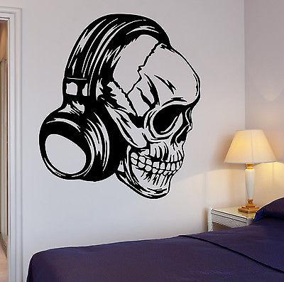 Headphones Wall Decal Music Skull Cool Decor Rock Pop For Bedroom Unique Gift (z2735)