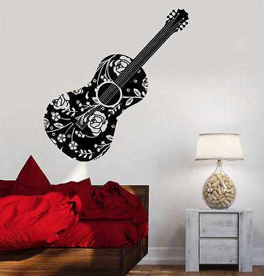 Wall Vinyl Music Guitar Flower Rose Floral Guaranteed Quality Decal Unique Gift (z3506)