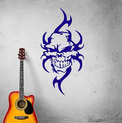 Wall Sticker Vinyl Decal Skull with Flames Gothic Biker Auto Decor Knifes Unique Gift (m173)