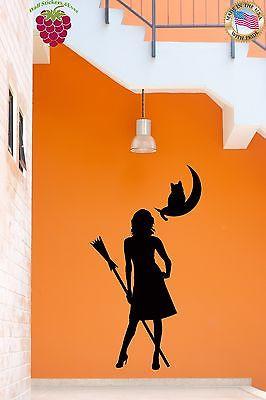 Wall Stickers Vinyl Decal Which Girl Woman Broom Black Cat Moon (z1625)