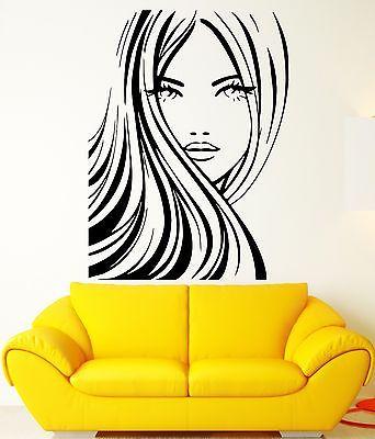 Wall Stickers Vinyl Decal Long Straight Hair Girl Face Sexy Eyelashes Unique Gift (EM482)
