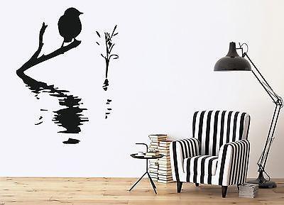 Decor Wall Sticker Vinyl Decal Bird on Branch Water Waves Reed Unique Gift (n103)