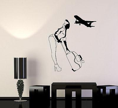 Wall Vinyl Stewardess Travel Airplane Guaranteed Quality Decal Unique Gift (z3452)