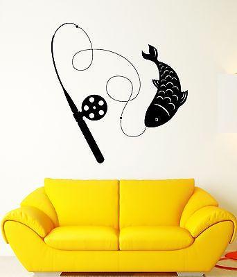 Wall Decal Fish Fishing Rod Animal Fins Scale Catch Mural Vinyl Stickers Unique Gift (ed155)