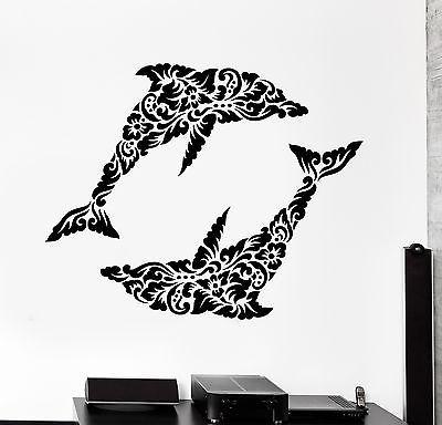 Wall Decal Dolphin Ocean Floral Ornament Tribal Mural Vinyl Decal Unique Gift (z3307)
