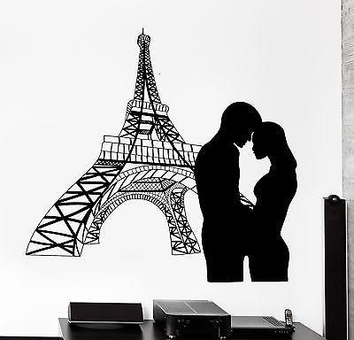 Wall Decal Paris France Eiffel Tower Love Couple Vinyl Decal Unique Gift (z3128)