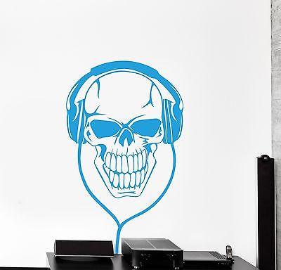 Wall Vinyl Sticker Decal Skull in Headphones Music Notes Decor Unique Gift (z1081)