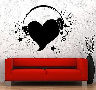 Wall Vinyl Music Hearts Headphones Notes Guaranteed Quality Decal Unique Gift (z3563)