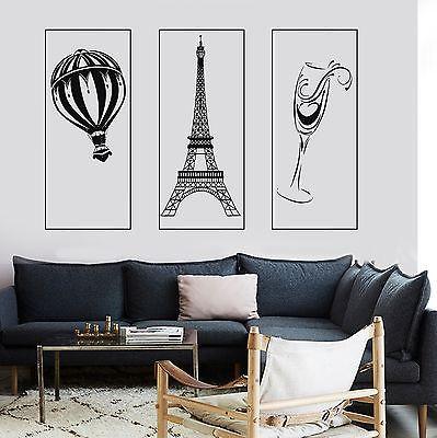 Wall Mural Paris Eiffel Tower Glass Of Wine Romantic Hot Air Balloon Unique Gift z2858