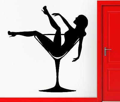 Sexy Naked Girl Woman In Glass With Martini  Wall Sticker Vinyl Decal (z1122)