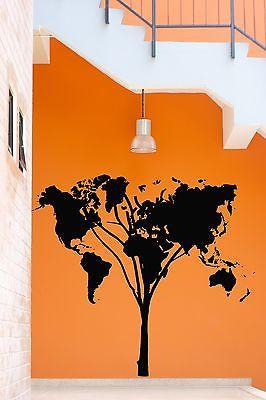 Wall Stickers Vinyl Decal World Map Earth Lands Tree Cool Decor  (z2082)