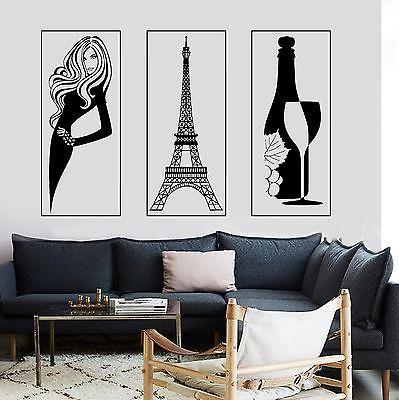 Wall Sticker Paris Eiffel Tower Bottle Of Wine Sexy Hot Girl Model Unique Gift z2854