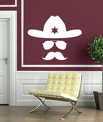 Wall Vinyl Sticker Decal Abstract Sheriff Hat Glasses Mustache Cop Image Unique Gift (n305)