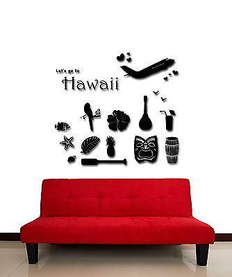 Wall Stickers Vinyl Decal Hawaii Travel Airplane Vacation Ocean Unique Gift (z1756)