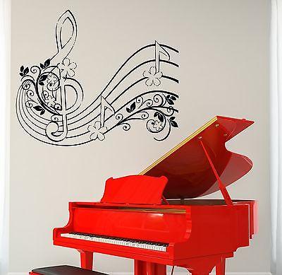 Wall Vinyl Music Notes Clef Flower Floral Guaranteed Quality Decal Unique Gift (z3510)