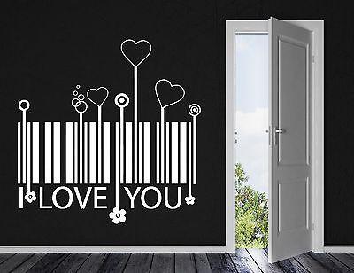 Wall Vinyl Sticker Decor Love Confession Stylized Barcode Hearts Florets Unique Gift (n089)