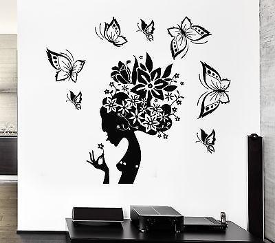 Wall Decal Pretty Butterfly Beauty Salon Woman Abstract Hair Stickers Unique Gift (ig2537)