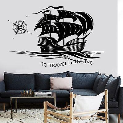 Decal Ship Yacht Compass Quotes To Travel Is To Live Ocean Sea Waves Unique Gift z2834