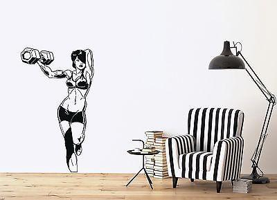 Wall Vinyl Sticker Miss Beautiful Fitness Muscle Dumbbells Figure Force Unique Gift (n218)