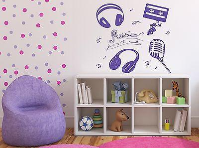 Vinyl Wall Sticker Attributes Microphone Headphones Music Cassette Notes Unique Gift (n324)