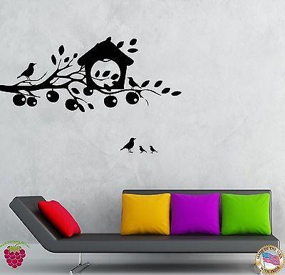 Wall Stickers Vinyl Decal Tree Branch Apple Birds Cage For Bedroom (z2086)