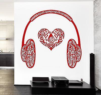 Wall Vinyl Music Hearts Headphones Head Phones Guaranteed Quality Decal Unique Gift (z3565)