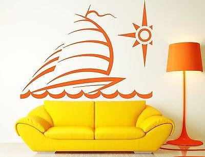 Wall Vinyl Sticker Decal Yacht Sailing Ship Sea Wave Compass Unique Gift (n277)