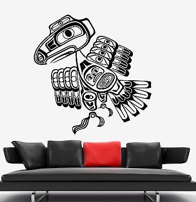 Wall Decal Bird Raven Indian Ornament Tribal Mural Vinyl Decal Unique Gift (z3179)