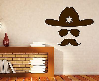 Wall Vinyl Sticker Decal Abstract Sheriff Hat Glasses Mustache Cop Image Unique Gift (n305)