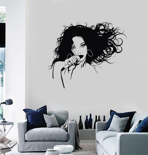 Wall Decal Sexy Woman Singer Music Karaoke Microphone Vinyl Stickers Unique Gift (ig2849)