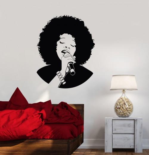 Wall Decal Karaoke Beautiful Woman Black African Lady Music Vinyl Decal Unique Gift (ig2850)