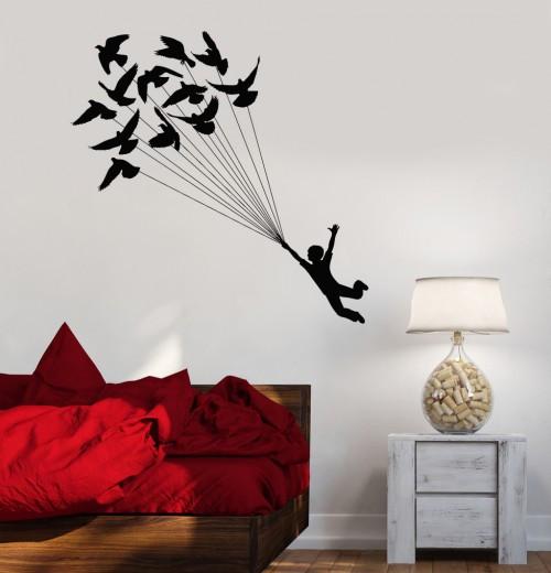 Wall Decal Boy Flying Birds Dream Kids Room Art Vinyl Stickers Unique Gift (ig2902)