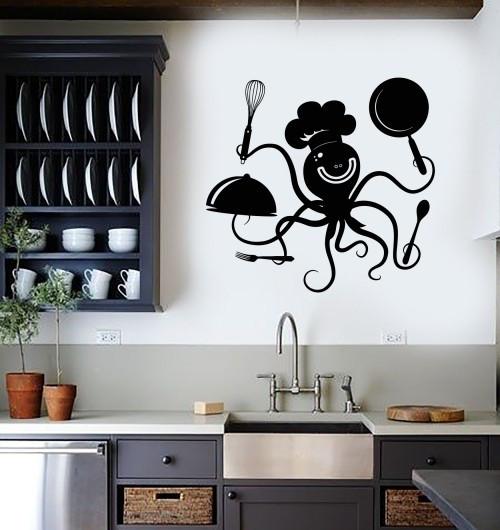 Wall Decal Positive Octopus Chef Kitchen Restaurant Vinyl Stickers Unique Gift (ig2916)