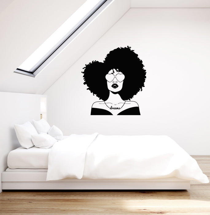Vinyl Wall Decal African American Beautiful Woman Hippie Afro Style Stickers Mural (ig5885)