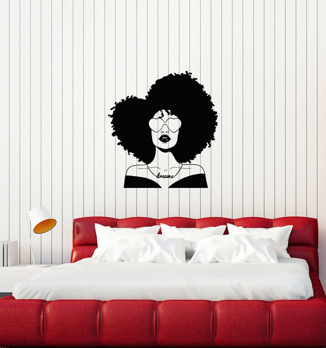 Vinyl Wall Decal African American Beautiful Woman Hippie Afro Style Stickers Mural (ig5885)
