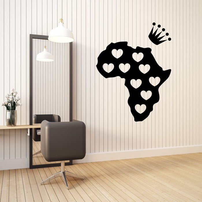 Africa Vinyl Wall Decal Heart Crown Continent Decor for Travelers Stickers Mural (k171)