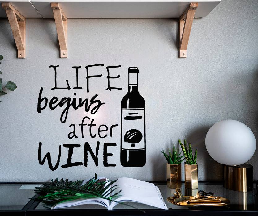 Vinyl Wall Decal Letter Kitchen Life Begins After Wine Stickers Mural 22.5 in x 22 in gz004