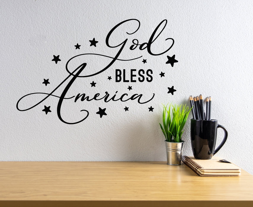 Vinyl Wall Decal God Bless America Patriotic Phrase Living Room Stickers Mural (g6556)