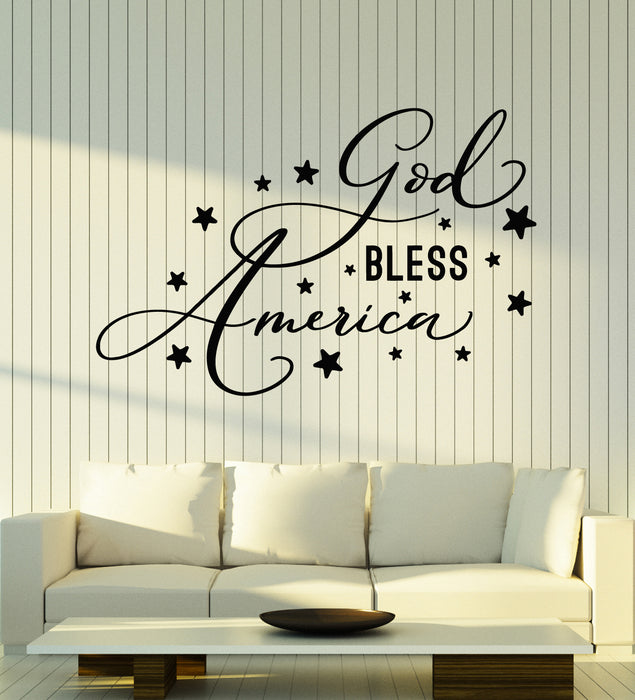 Vinyl Wall Decal God Bless America Patriotic Phrase Living Room Stickers Mural (g6556)