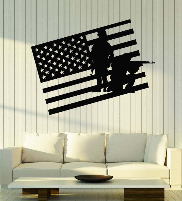 Vinyl Wall Decal Soldiers American Flag USA Patriotic Military Stickers Mural (g2710)