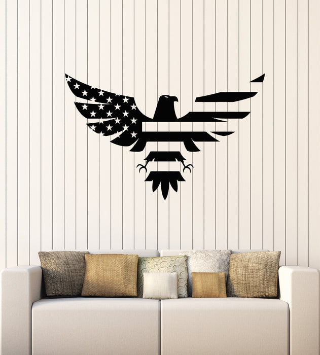 Vinyl Wall Decal Abstract American Flag Eagle Bird Bald Flying Stickers Mural (g3335)