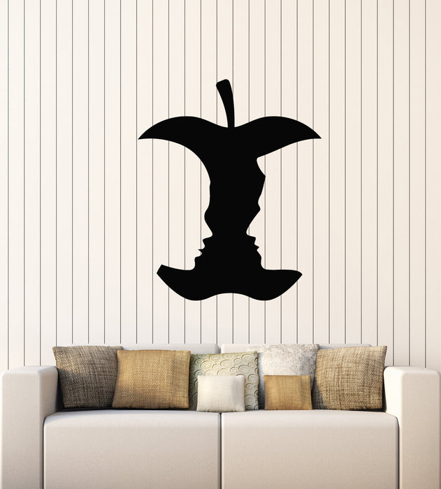 Vinyl Wall Decal Apple Core Silhouette Of Couple Profile Stickers Mural (g3629)
