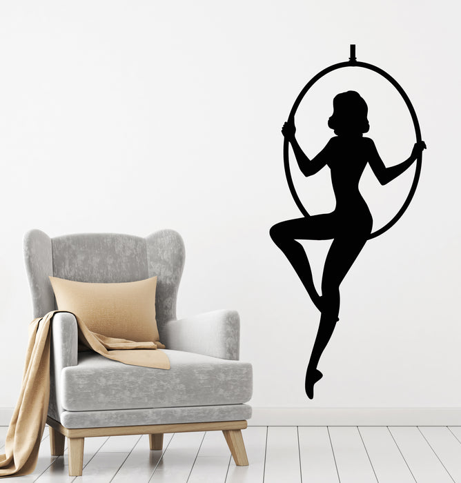 Vinyl Wall Decal Silhouette Circus Gymnastic Woman Trapeze Sitting Stickers Mural (g8315)