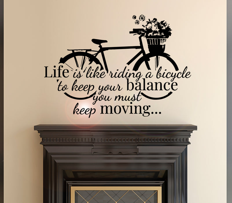 Vinyl Wall Decal Flowers Bicycle Inspiring Phrase Quote Stickers Mural 28.5 in x 20 in gz065