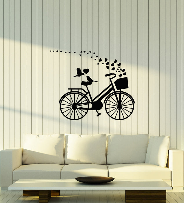 Vinyl Wall Decal Bicycle Hearts Couple Birds Love Romance Stickers Mural (g4637)