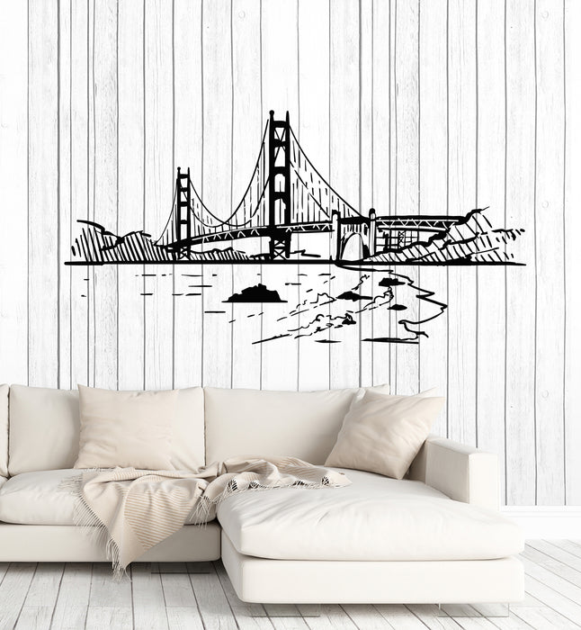 Vinyl Wall Decal Golden Gate Bridge Skyline Sketch San Francisco California Stickers Mural (g5737)