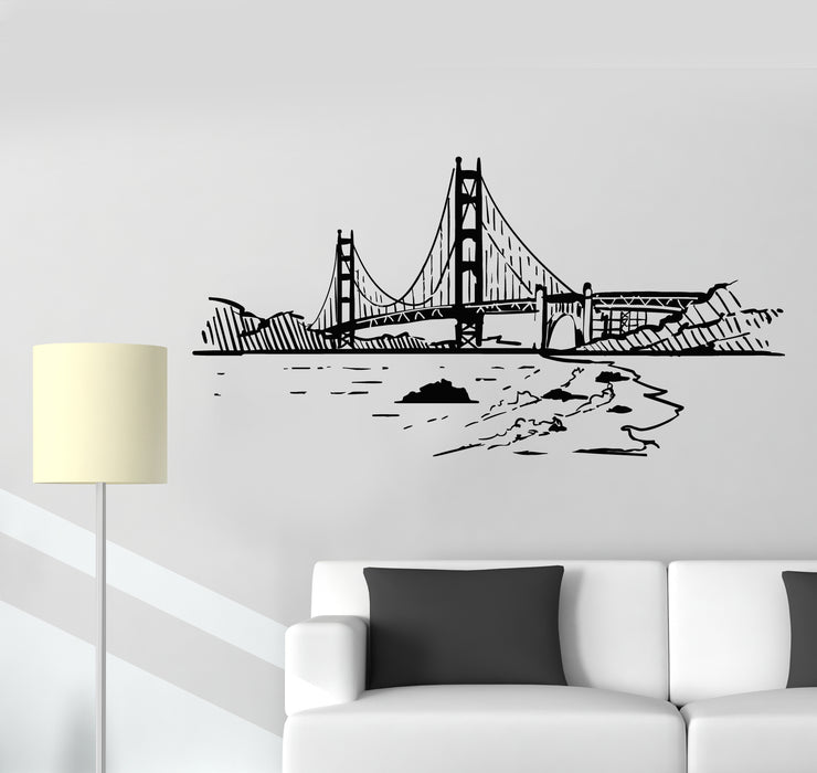 Vinyl Wall Decal Golden Gate Bridge Skyline Sketch San Francisco California Stickers Mural (g5737)