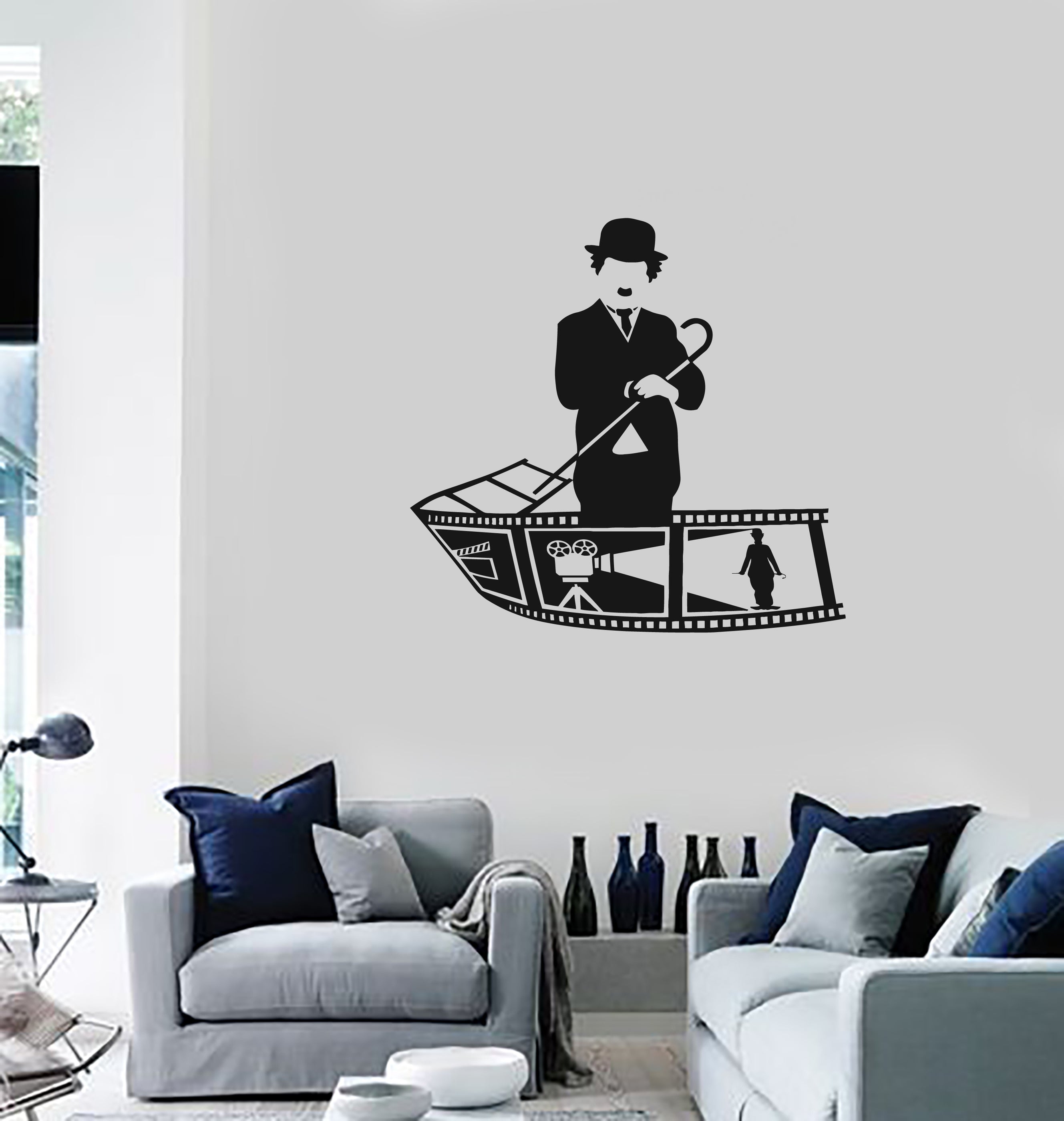 Vinyl Wall Decal Charlie Chaplin Cinema Room Filming Movie Art Sticker ...