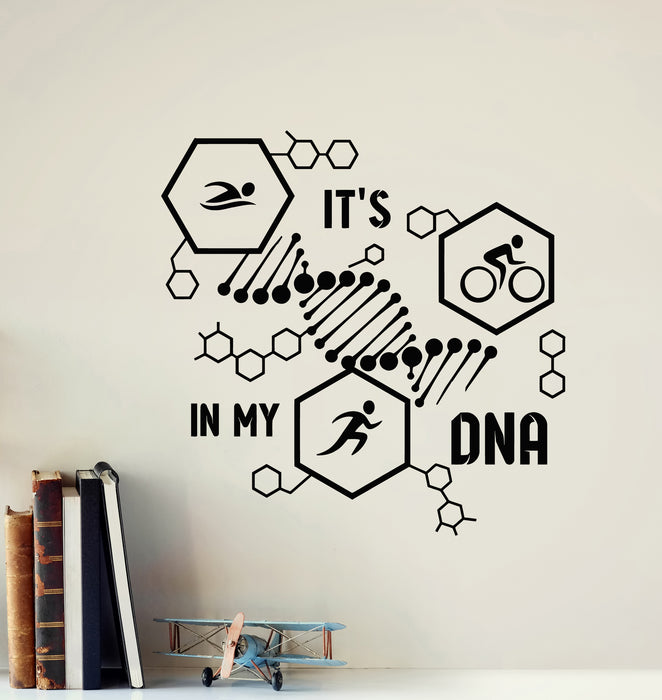 Vinyl Wall Decal It's My DNA Triathlon Running Swimming Cycling Sport Stickers Mural (g6660)