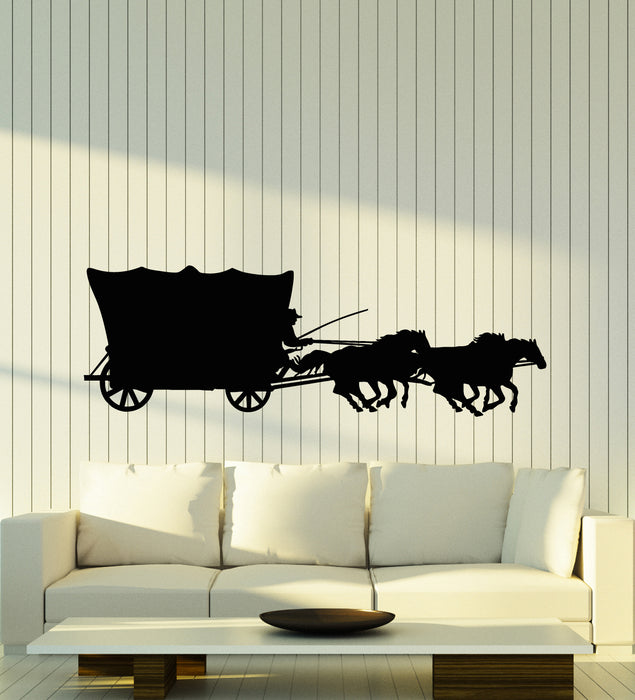 Vinyl Wall Decal Coachman Driver Cart Wagon Horses Stickers Mural (g4152)